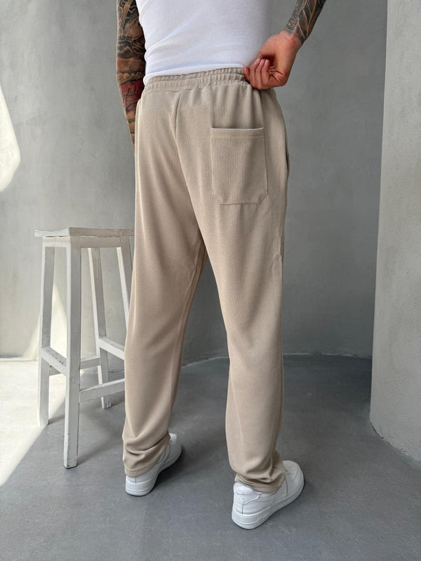 Bej İnce Fitilli Baggy Eşofman