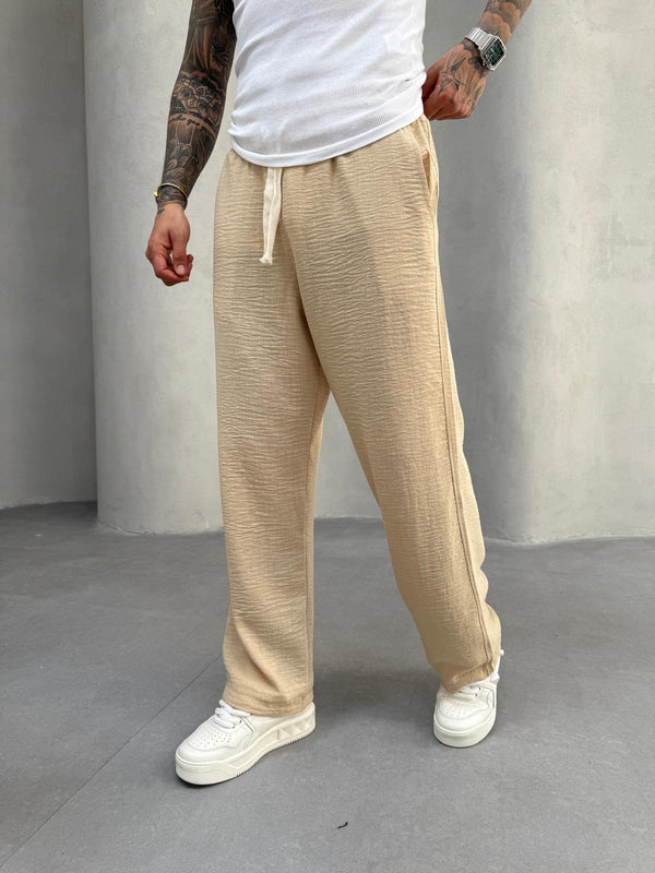 Bej Jakarlı Baggy Pantolon