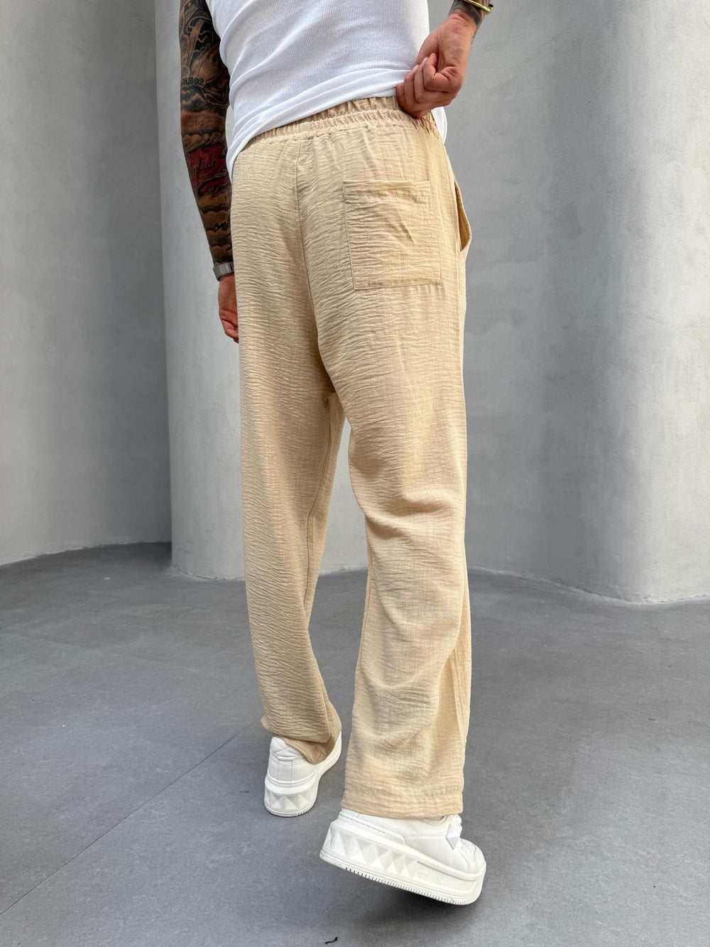 Bej Jakarlı Baggy Pantolon