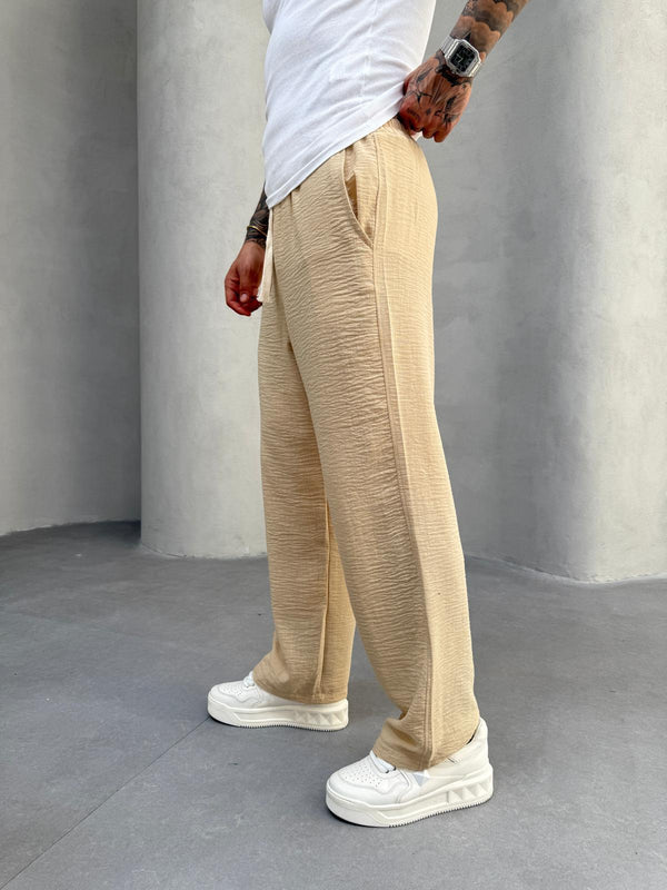 Bej Jakarlı Baggy Pantolon