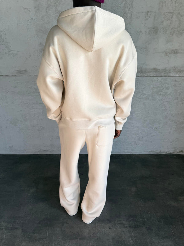 Bej Kapüşonlu Fermuarlı Sweatshirt