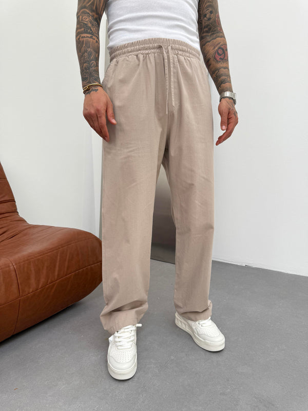Bej Keten Baggy Pantolon