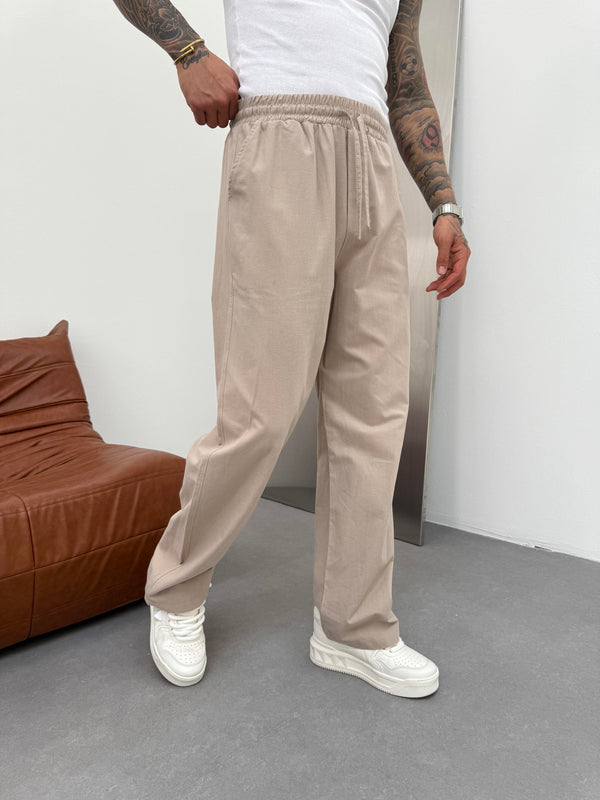 Bej Keten Baggy Pantolon
