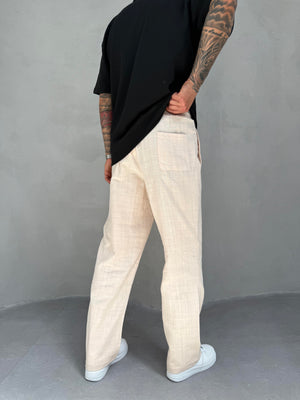 Bej Keten Baggy Pantolon