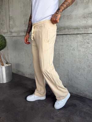 Bej Keten Baggy Pantolon