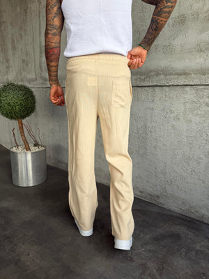 Bej Keten Baggy Pantolon