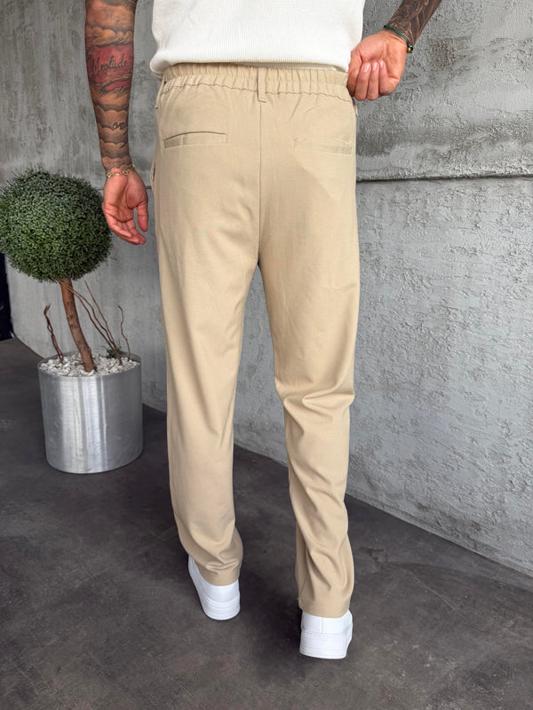 Bej Pileli Baggy Kumaş Pantolon
