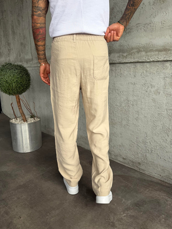 Bej Pileli Modal Kumaş Baggy Pantolon