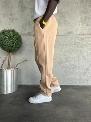 Bej Şerit Detaylı Baggy Eşofman