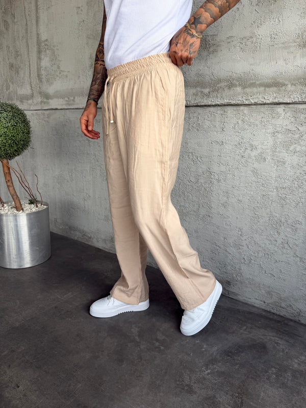 Bej Tensel Kumaş Baggy Pantolon