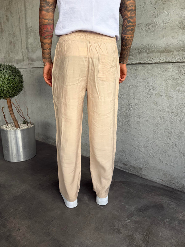 Bej Tensel Kumaş Baggy Pantolon