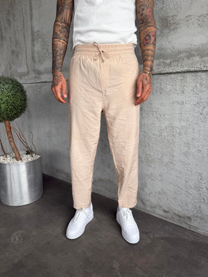 Bej Tensel Kumaş Boyfriend Pantolon