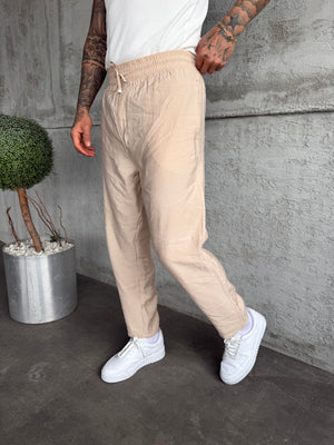 Bej Tensel Kumaş Boyfriend Pantolon