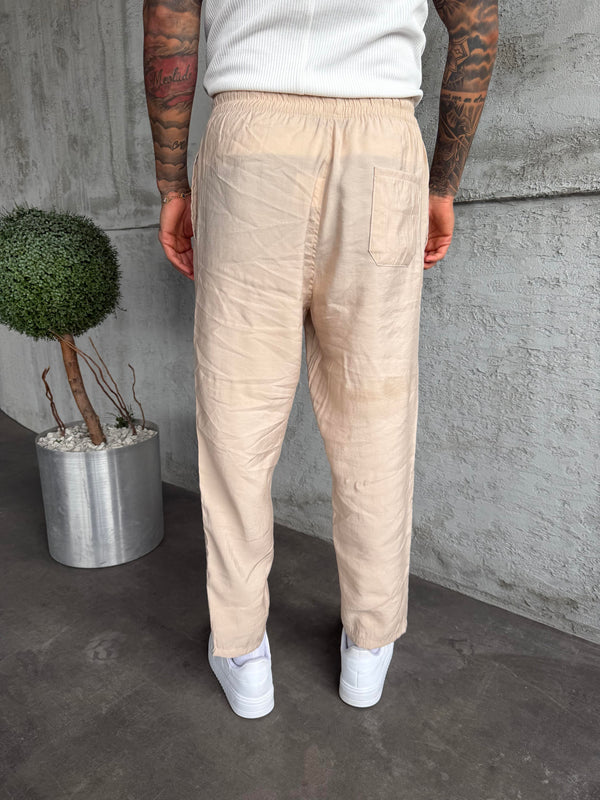 Bej Tensel Kumaş Boyfriend Pantolon