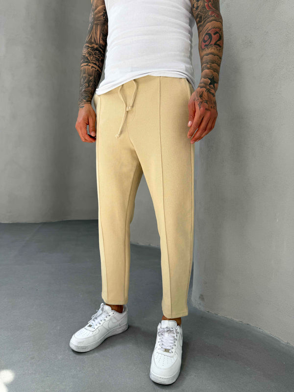 Bej Waffle Kumaş Boyfriend Pantolon