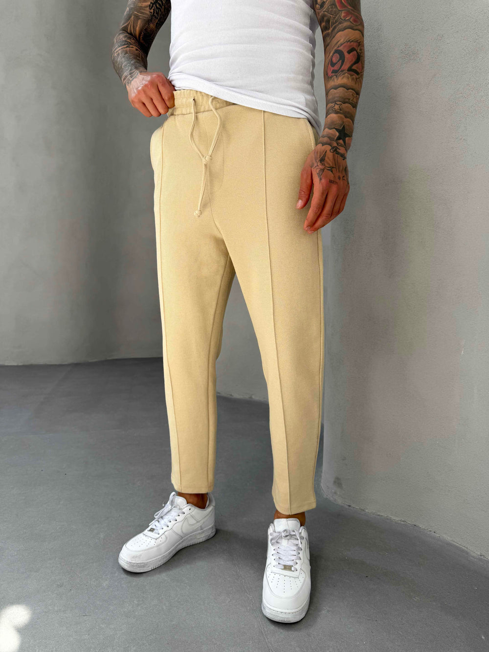 Bej Waffle Kumaş Boyfriend Pantolon