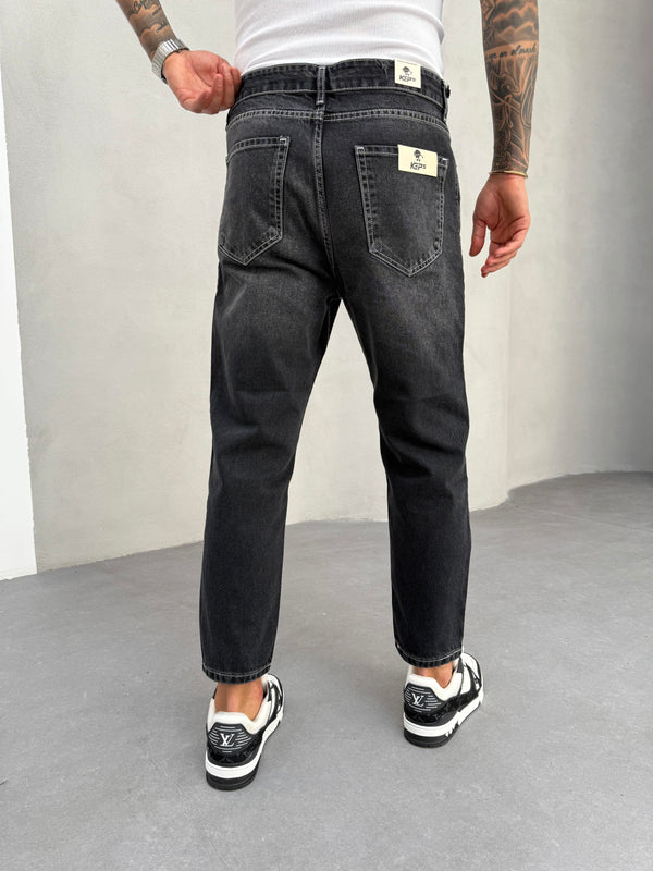 Beyaz Dikişli Füme Boyfriend Jean