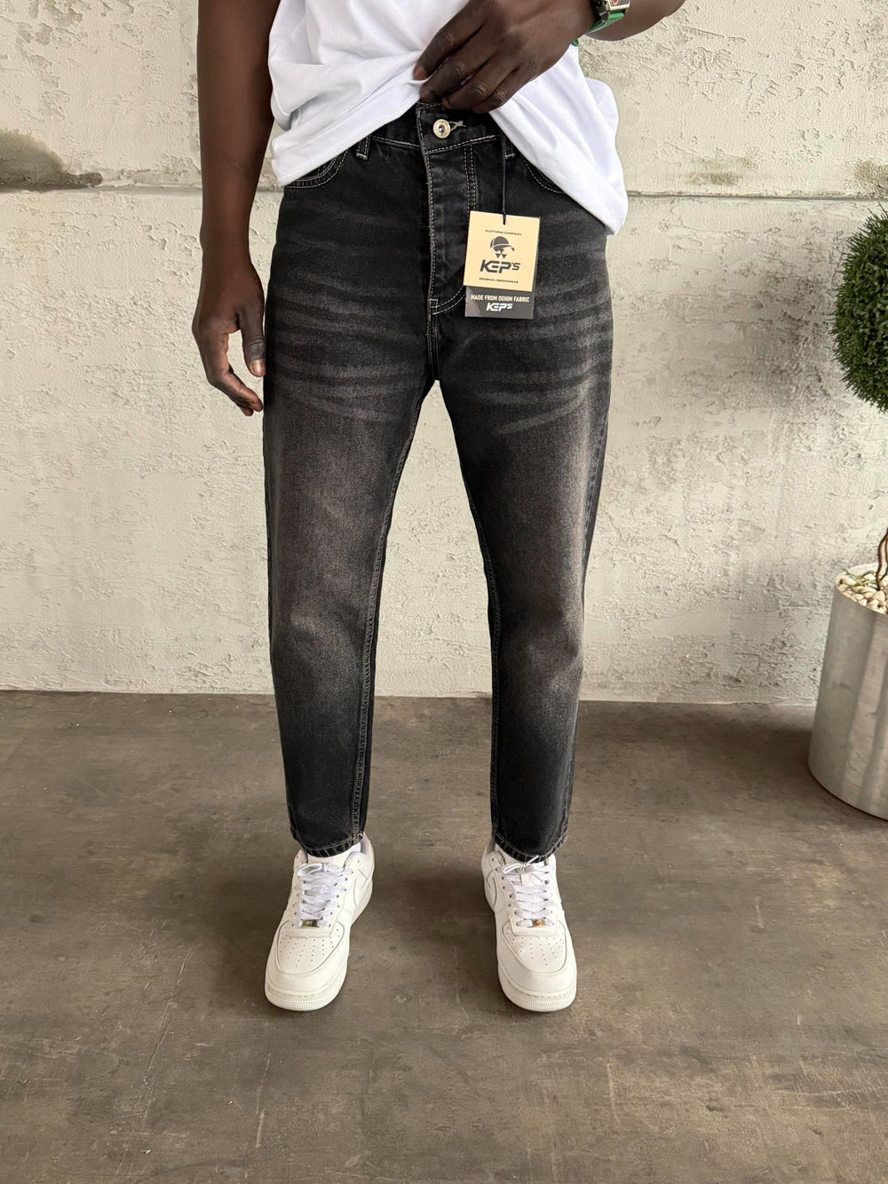 Beyaz Dikişli Füme Boyfriend Jean