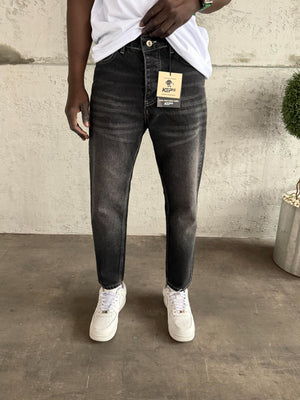 Beyaz Dikişli Füme Boyfriend Jean