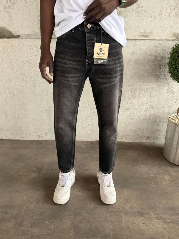 Beyaz Dikişli Füme Boyfriend Jean