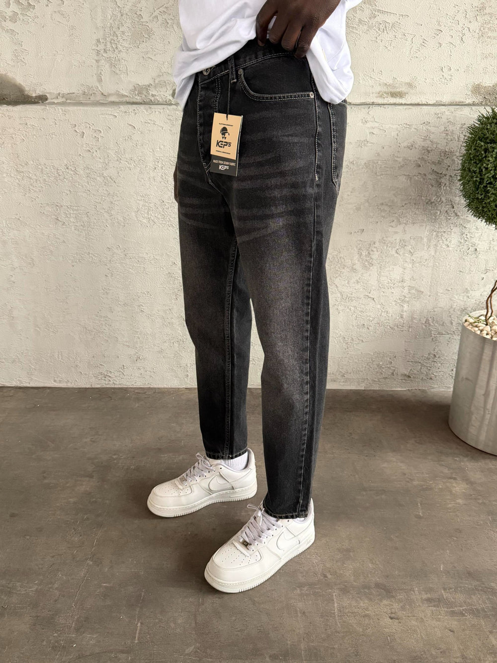 Beyaz Dikişli Füme Boyfriend Jean