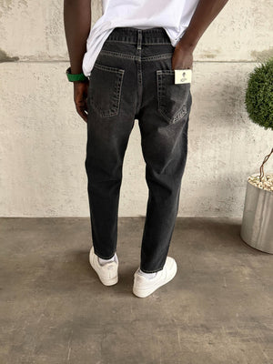 Beyaz Dikişli Füme Boyfriend Jean