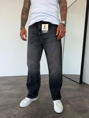 Beyaz Dikişli Füme Relax Baggy Jean
