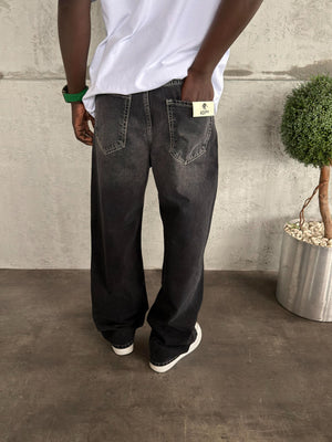 Beyaz Dikişli Füme Relax Baggy Jean