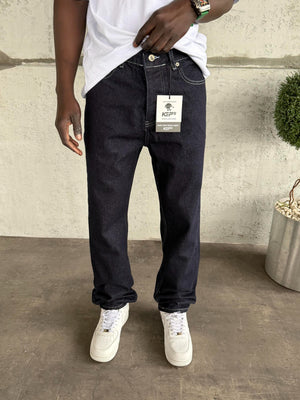 Beyaz Dikişli Koyu Lacivert Baggy Jean
