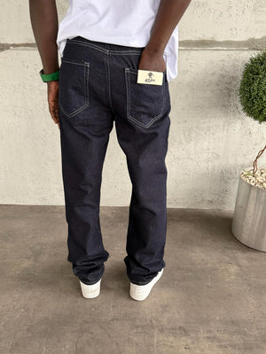 Beyaz Dikişli Koyu Lacivert Baggy Jean
