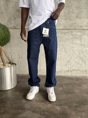 Beyaz Dikişli Lacivert Baggy Jean