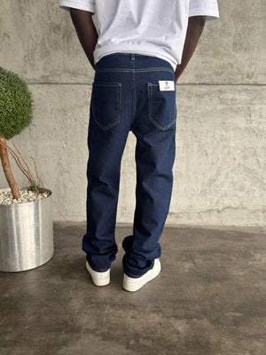 Beyaz Dikişli Lacivert Baggy Jean