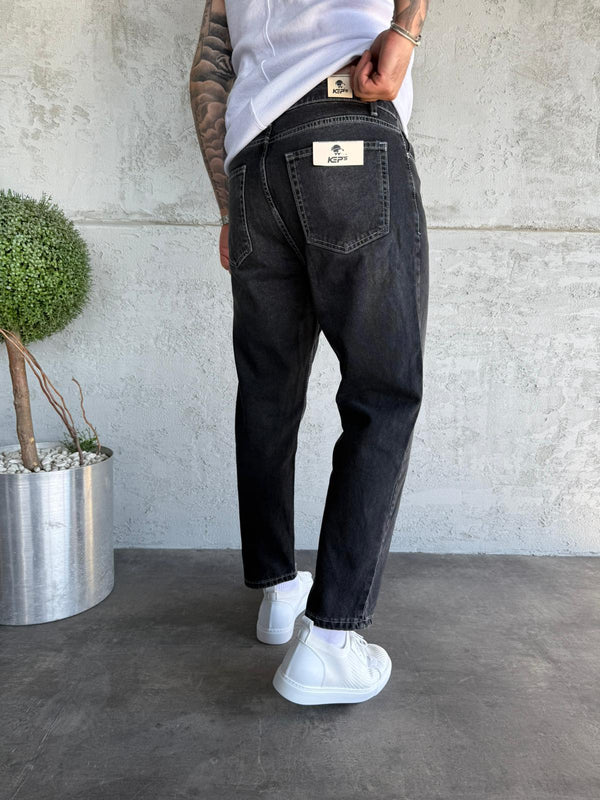 Beyaz Dikişli Lazer Detaylı Füme Boyfriend Jean