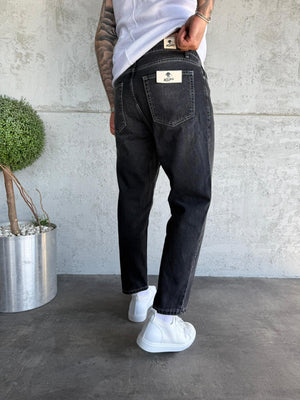 Beyaz Dikişli Lazer Detaylı Füme Boyfriend Jean