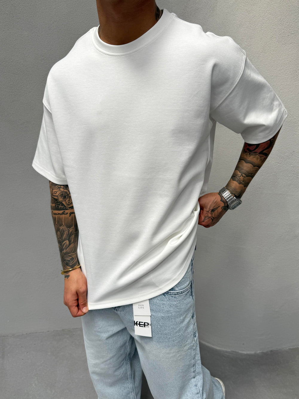 Beyaz Doubleface Kumaş T-Shirt
