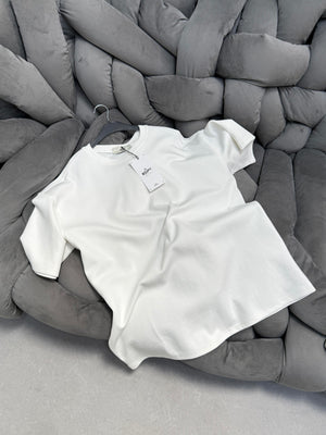 Beyaz Doubleface Kumaş T-Shirt