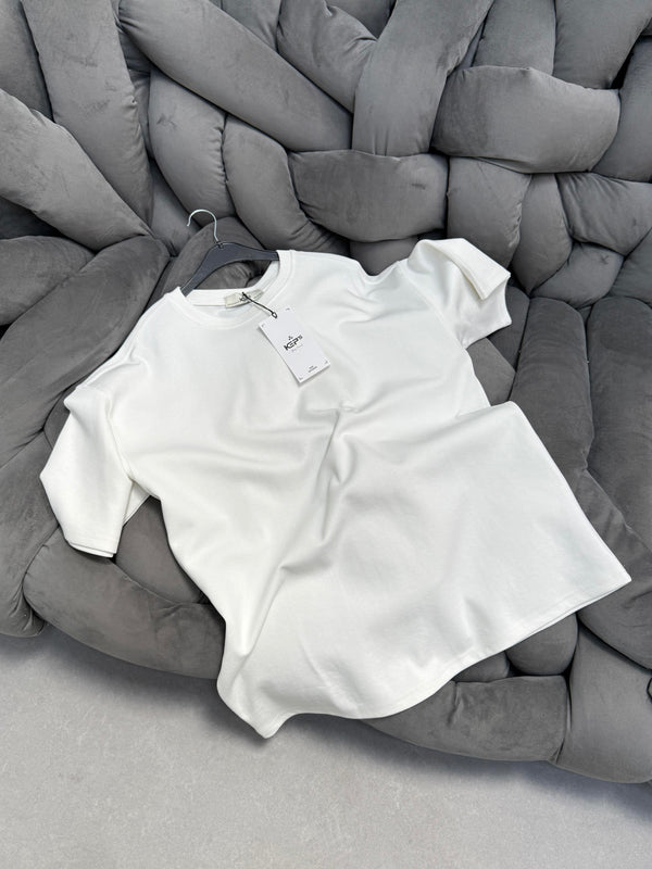 Beyaz Doubleface Kumaş T-Shirt