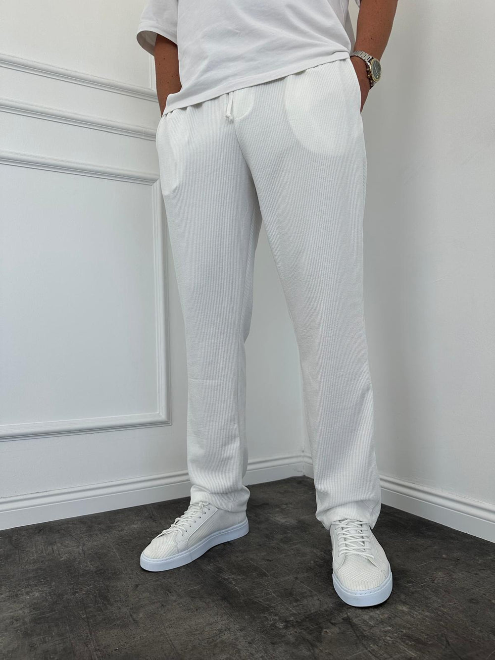 Beyaz Fitilli Baggy Pantolon
