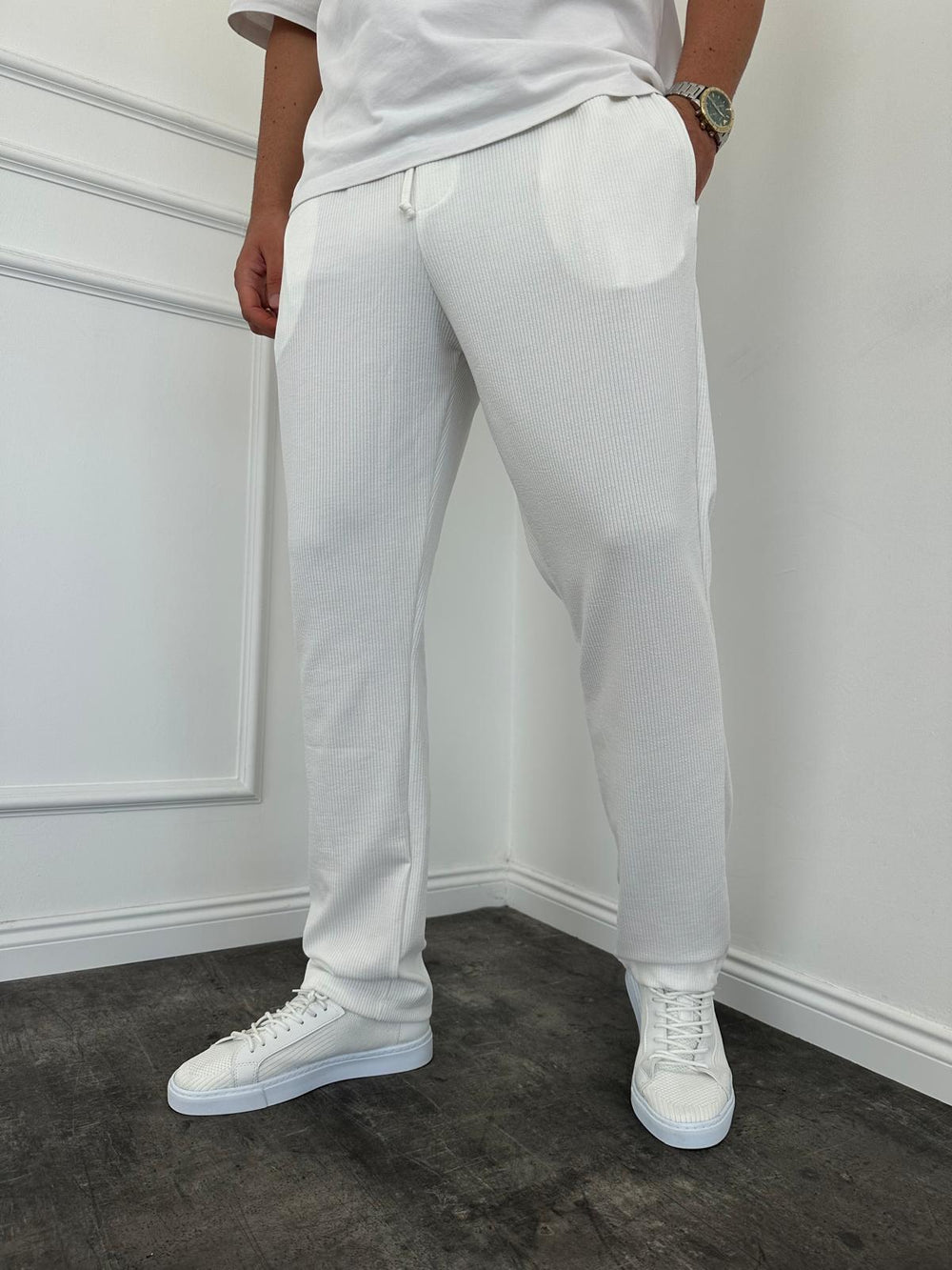 Beyaz Fitilli Baggy Pantolon