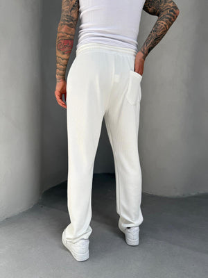 Beyaz İnce Fitilli Baggy Eşofman