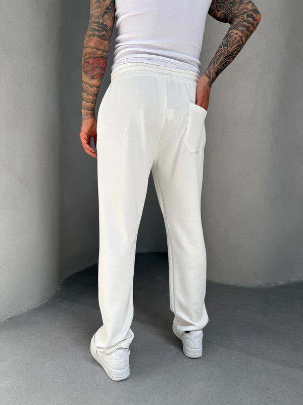 Beyaz İnce Fitilli Baggy Eşofman