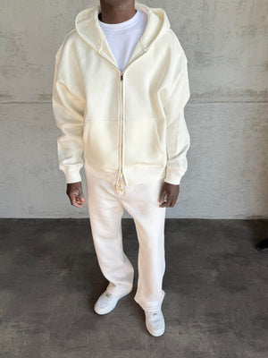 Beyaz Kapüşonlu Fermuarlı Sweatshirt