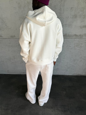 Beyaz Kapüşonlu Fermuarlı Sweatshirt