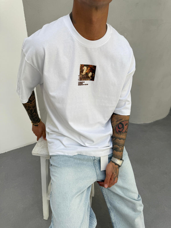 Beyaz Oversize Baskılı T-Shirt
