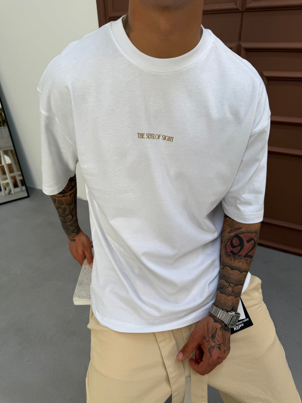 Beyaz Oversize Baskılı T-Shirt