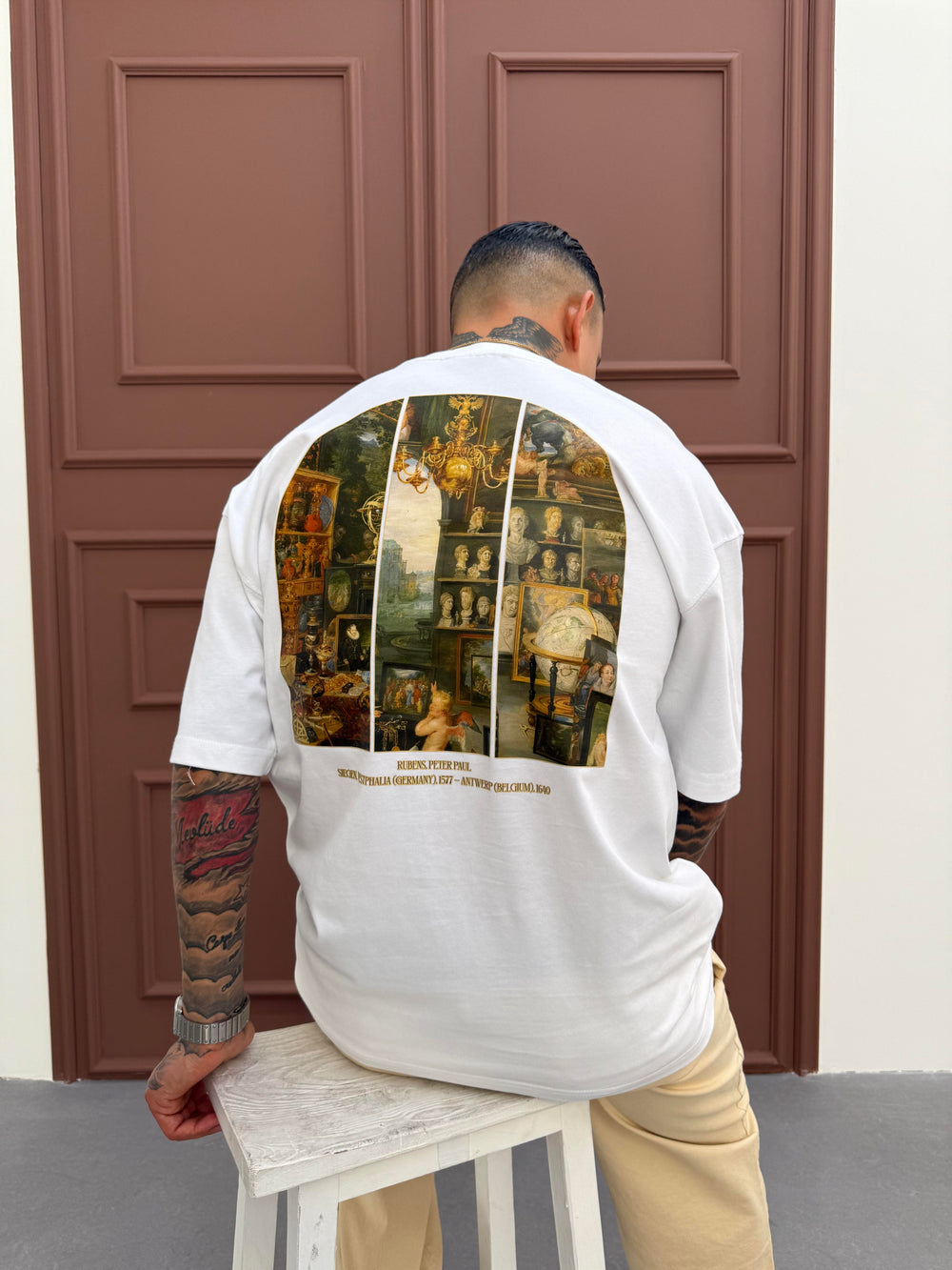 Beyaz Oversize Baskılı T-Shirt