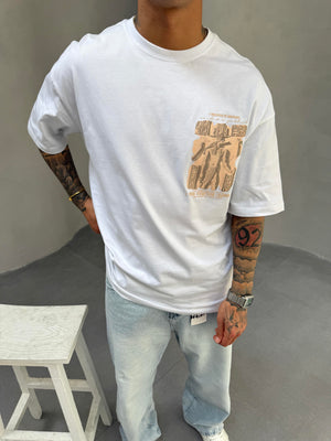 Beyaz Oversize Baskılı T-Shirt