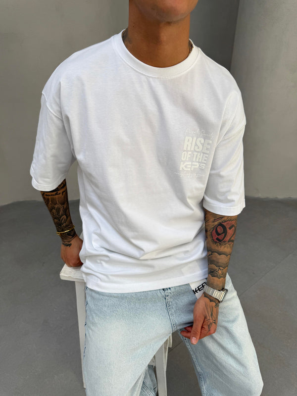 Beyaz Oversize Baskılı T-Shirt