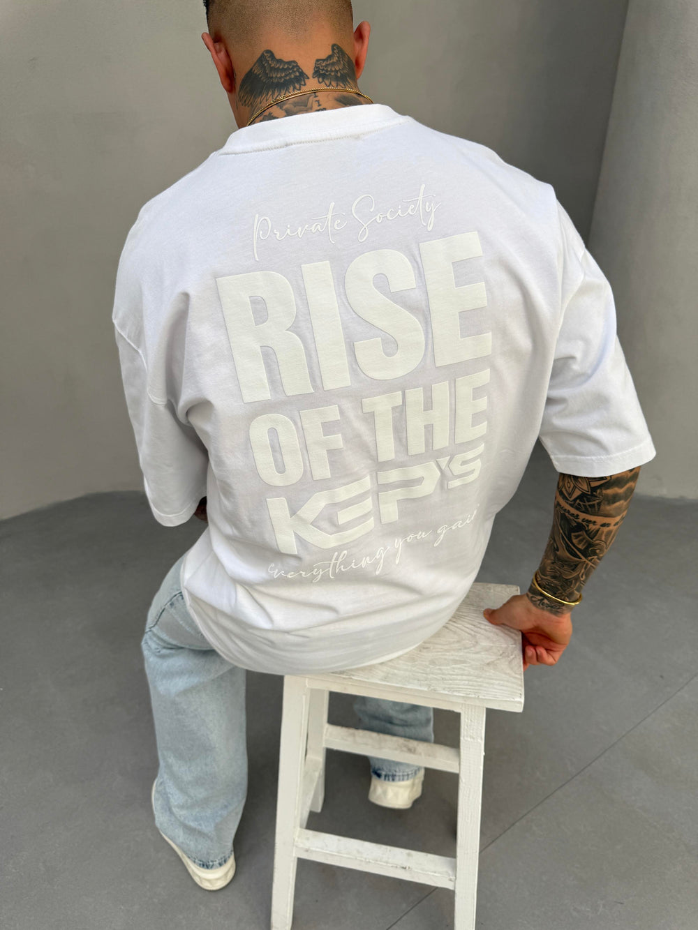 Beyaz Oversize Baskılı T-Shirt