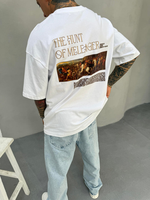 Beyaz Oversize Baskılı T-Shirt